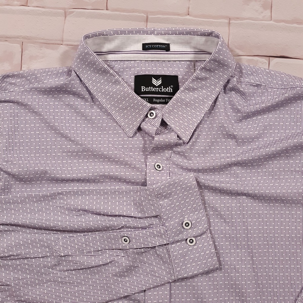 Buttercloth‎ Icy Cotton Button Down Shirt Mens Size 3XL Light Purple Stretch
